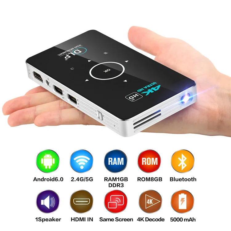3D Mini Movie Video Projector Modern Design Lens Dlp Smart Touch Panel Projector S905x Battery Android 4k Beamer P06