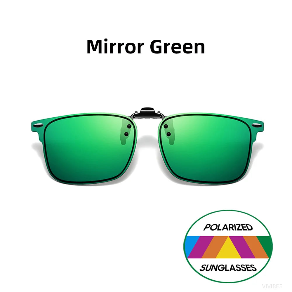 VIVIBEE Polarized Clip-on Flip Up Rimless Sunglasses for Anti-Glare Night Driving Glasses Fashion Mirorr Green Eyeglasses