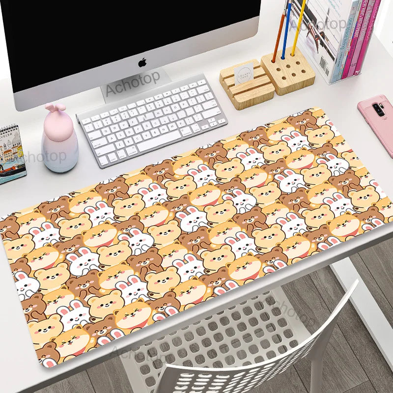 Alfombrilla de escritorio de oso y conejo Kawaii