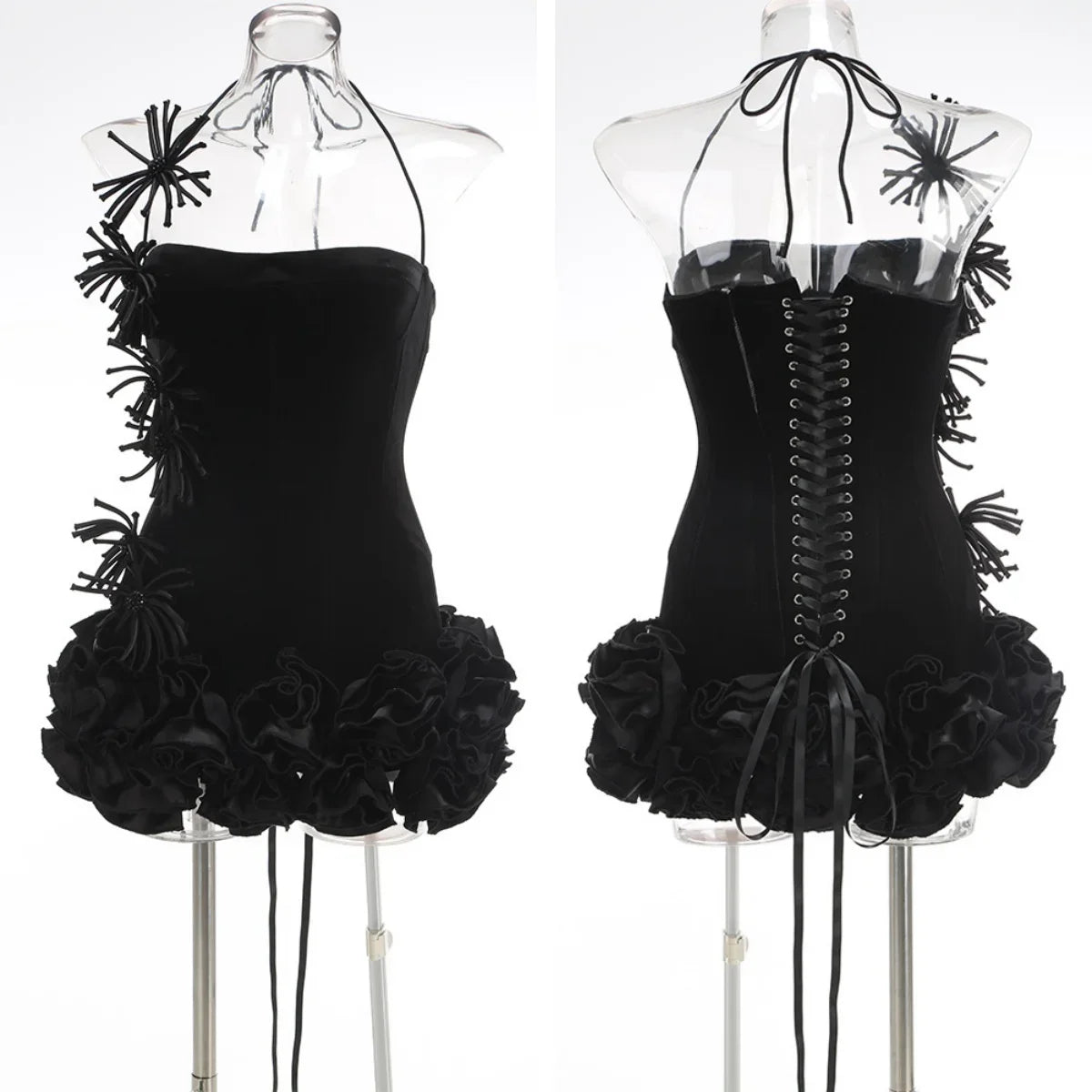 VC Chic Halter Sleeveless Style Corset Mini Dress with Unique Embellishments for a Special Night Out Evening Gown