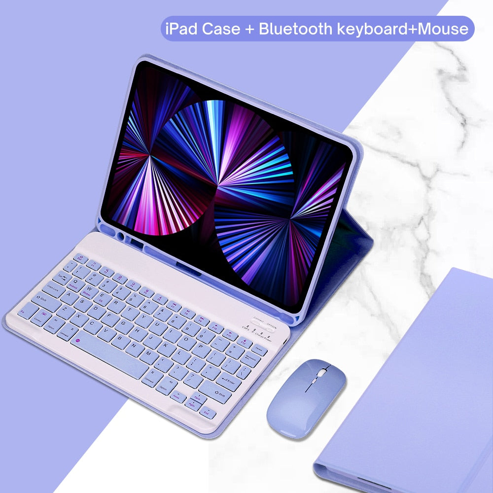 Funda de piel sintética para iPad con soporte y teclado