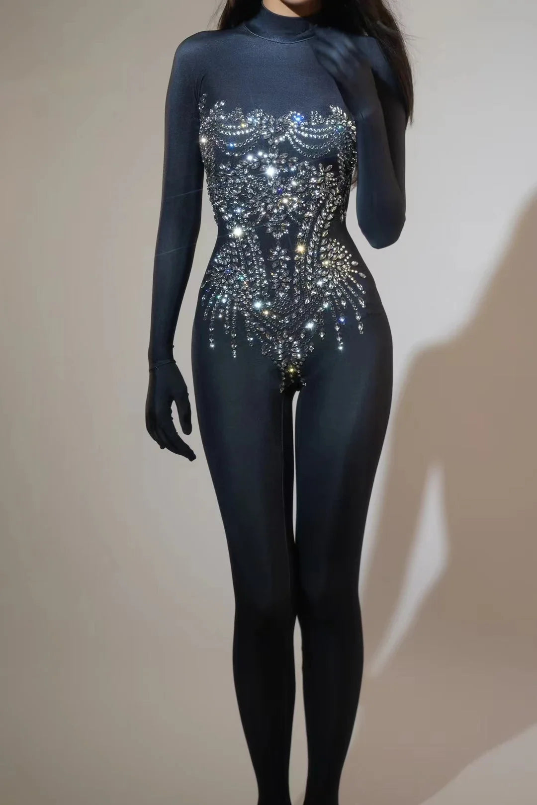Sparkly Rhinestones Jumpsuit Women LongSleeve Nightclub Prom Party Outfit Singer DancerPerformance Dance Costume Stage Wear B171