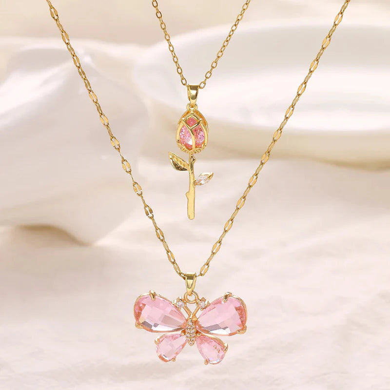 Enchanting Butterfly Rose Necklace