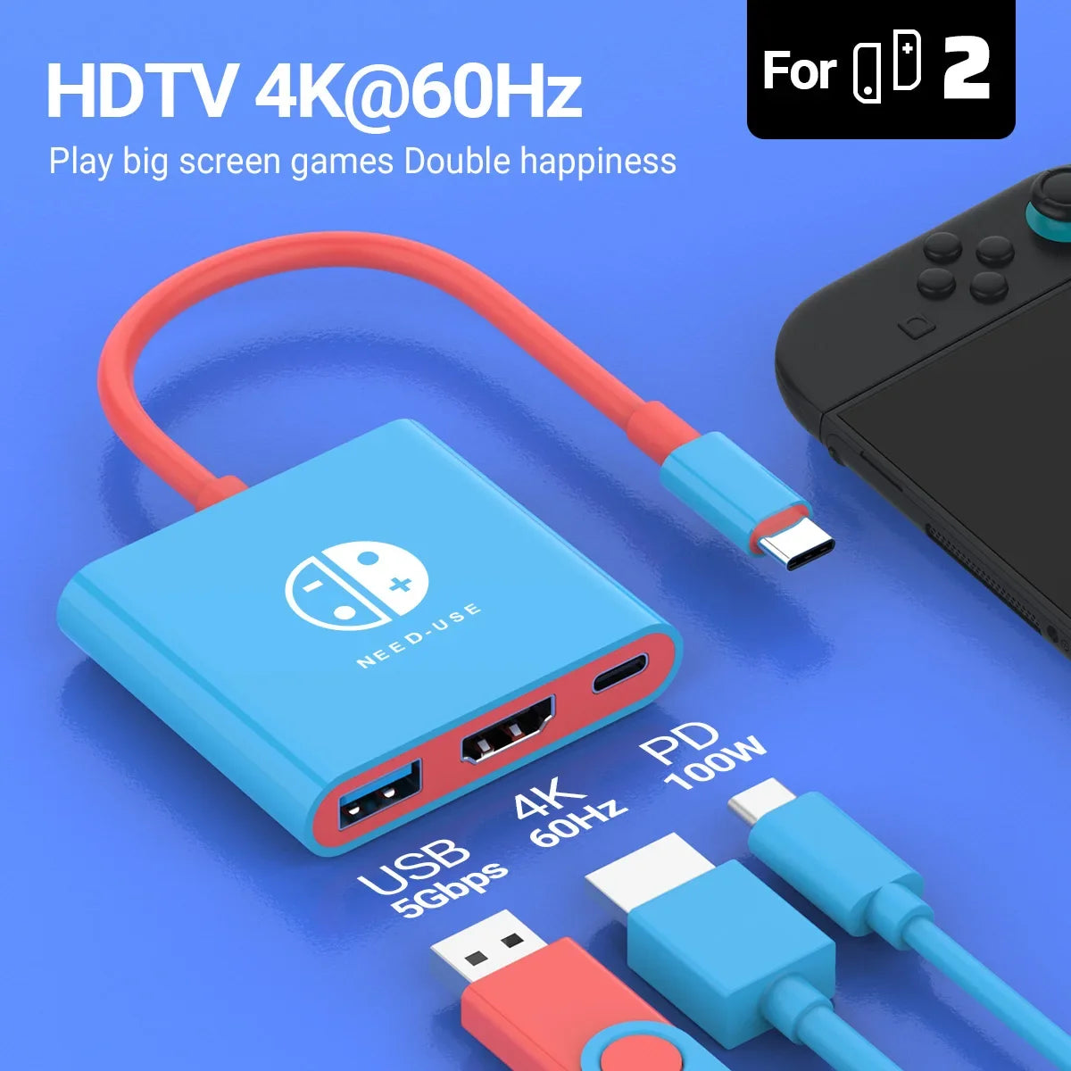 3 in 1 USB C Docking Station 4K HDMI GAME HUB Adapter 100W PD USB 3.0 Hub for Switch, MacBook & Phones
