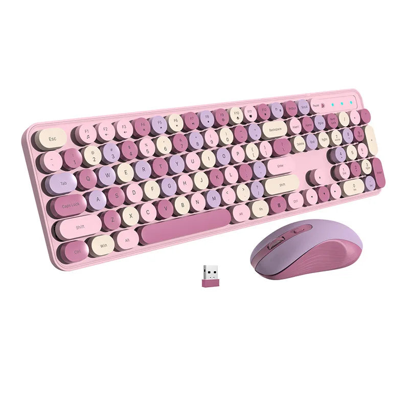 Wireless Keyboard Mouse Set High-Looking Girl Silent Office retro Cute Pink