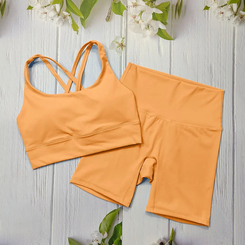 Nude Feel Yoga Sets  Cross Back Bra & Joggers