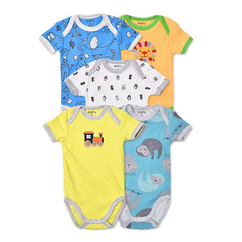 5pcs 3m-24m Short Sleeve Cotton Winggle-In Jumpsuit Infant Baby