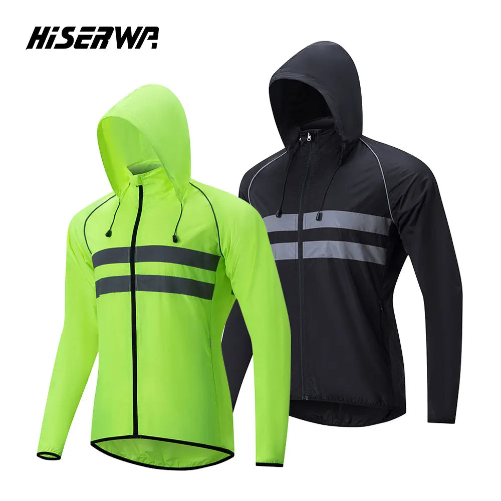 HISERWA Cycling Windbreaker Windproof Waterproof Reflective Bicycle Jacket Ultralight MTB Road Bike Jersey Portable Cycling Coat