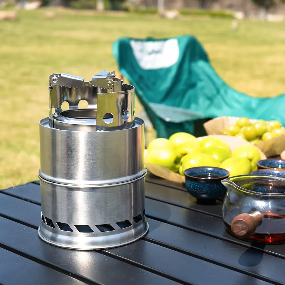 Outdoor Camping Portable Wood Stove Stainless Steel Double-Layer Heat-Concentrating Split Stackable Picnic Backpack Stove