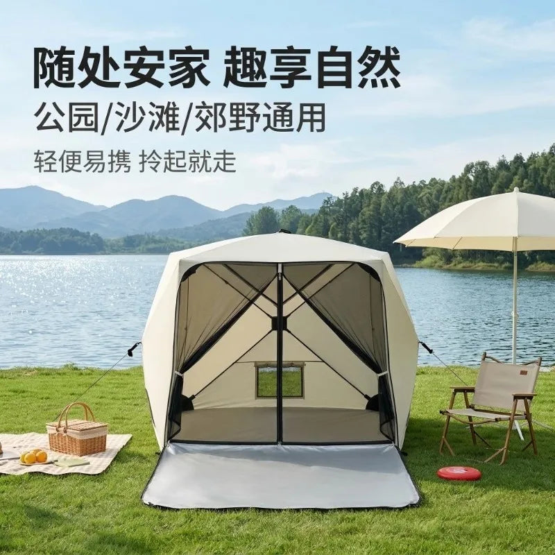 Portable all-round camping tent, silver-coated sunscreen + high-density mosquito-proof net, a must for camping and picnicking