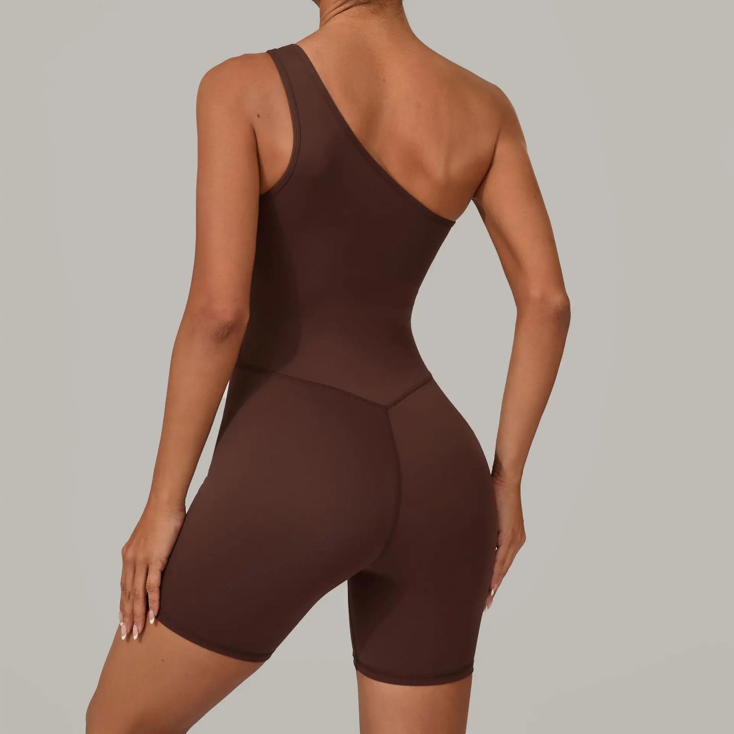Summer One Shoulder Yoga Short Jumpsuit Women Sexy Cut Out Backless Scrunch Booty One Piece Suit Gym Workout Fitness Clothes