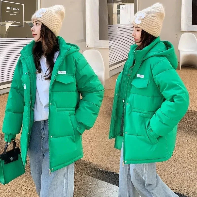 2025 New Winter Hooded Parka Women's Down Cotton Jacket Puffer Coat Overcoat Thick Warm Cotton Padded Jacket Snow Wear Outwear