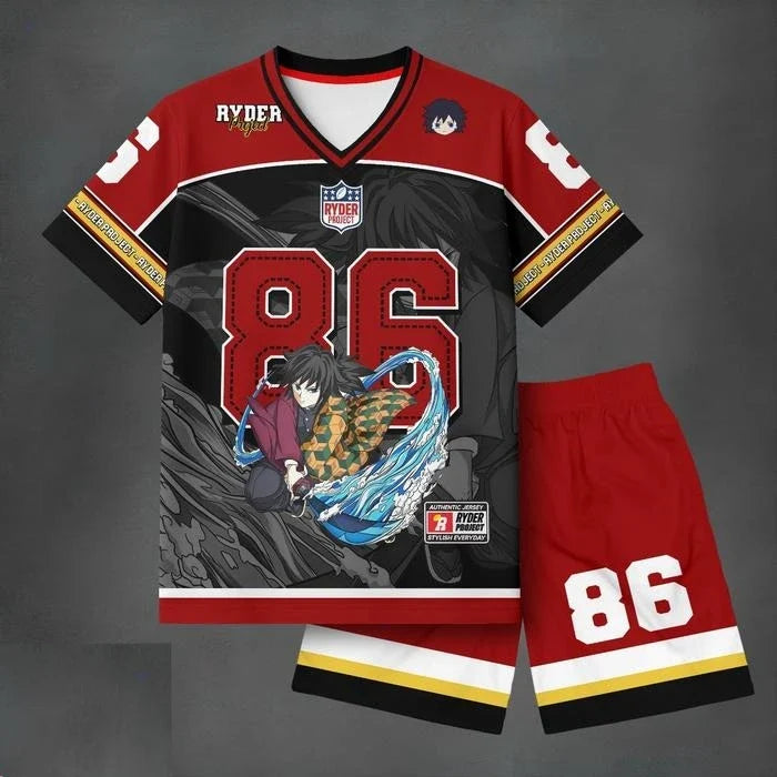 Demon Slayer Shinobu Kocho #67 Jersey 2-Piece Set Men's Anime Butterfly Wing Short Sleeve Tee and Shorts Casual Streetwear