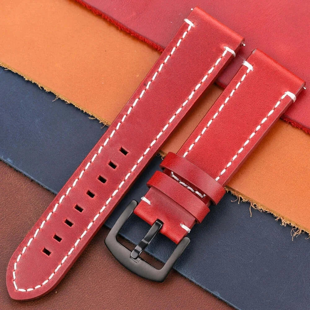 TicWatch Pro 5, Pro 3 & E3 Contrast-Stitched Leather Buckle Band