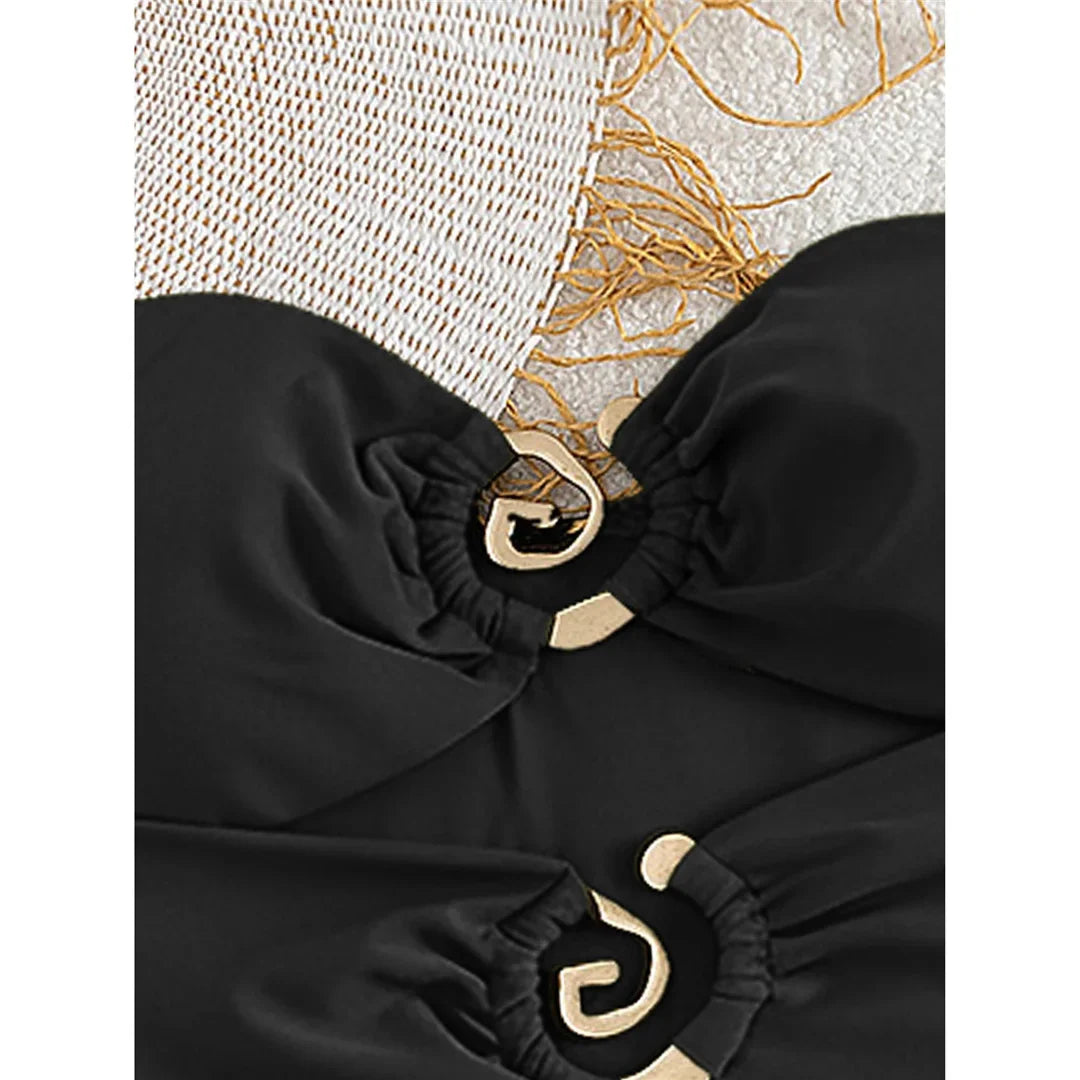 XS - L 6 Colors With Skirt Cut Out Women Swimwear Bandeau Metal Ring Bather Bathing Suit Swim One Piece Swimsuit Female K8108