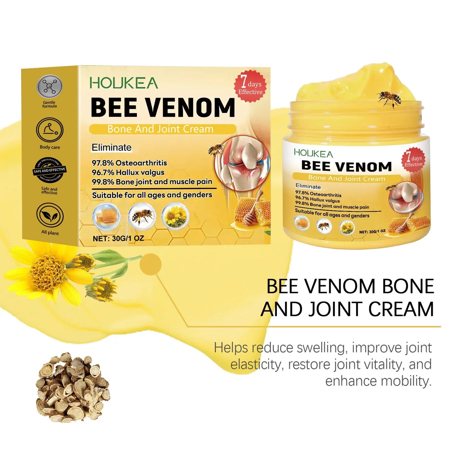 Houkea Bee Venom Joint Bone Care Cream Repair Muscle Hurt Relief Rheumatoid Pain Arthritis Treatment Body Knee Soothing Creams