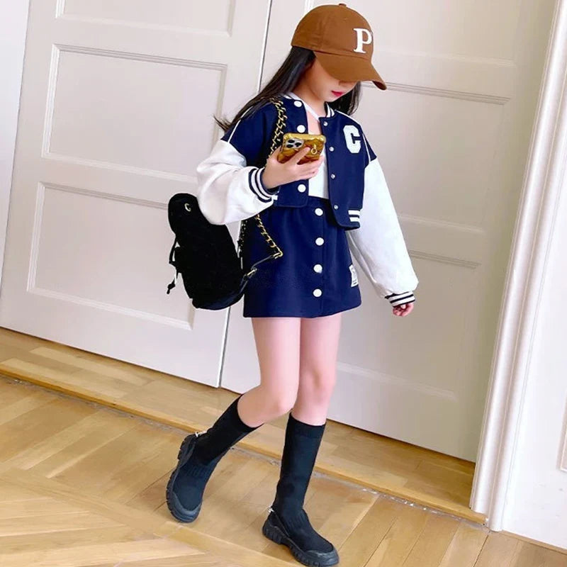 Baseball Jacket and Skirt Set for Teens