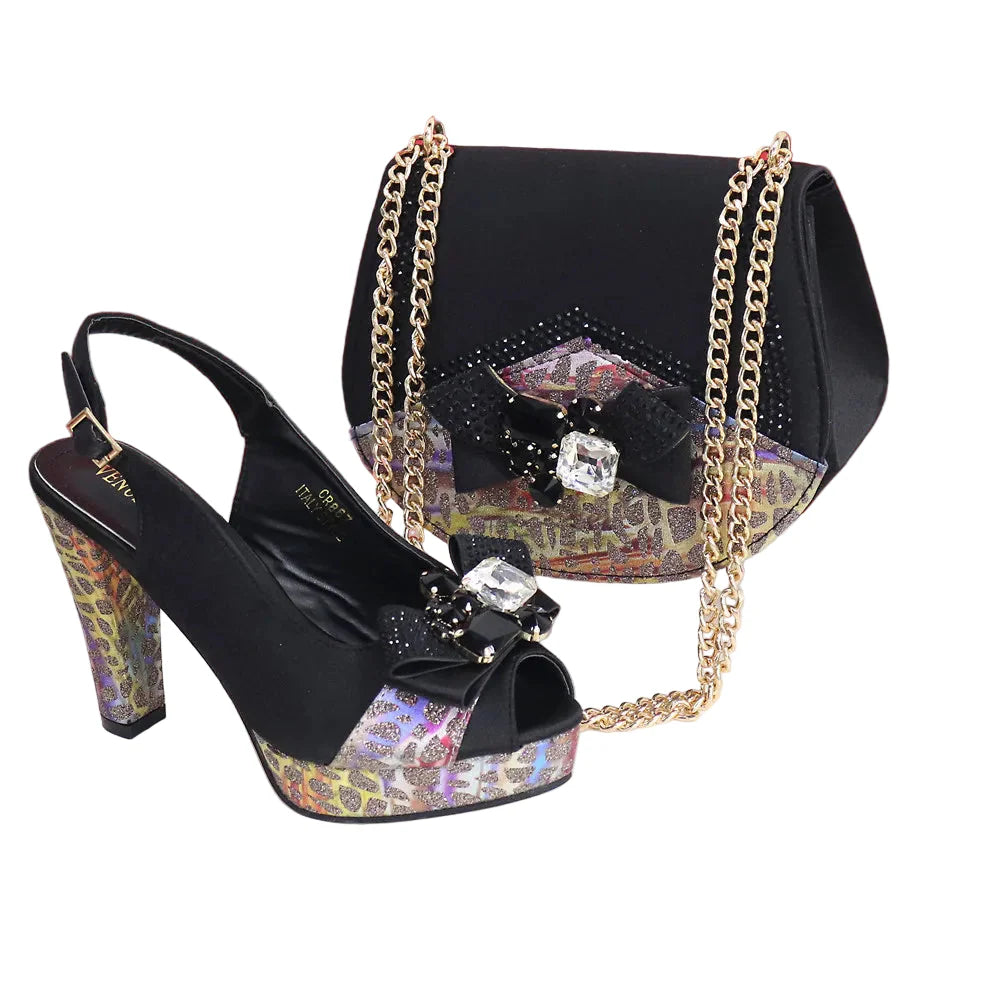 Zapatos de noche y bolso de diseño italiano, nueva moda