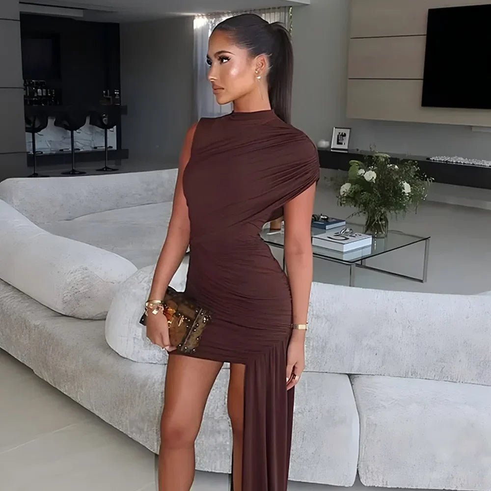 Irregular Pleated Mini Dress | Tassel Hem Streetwear Dress - Femstylo