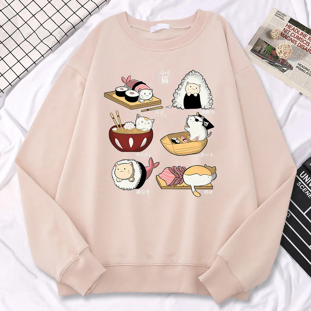 Suéter Harajuku Gatos Sushi