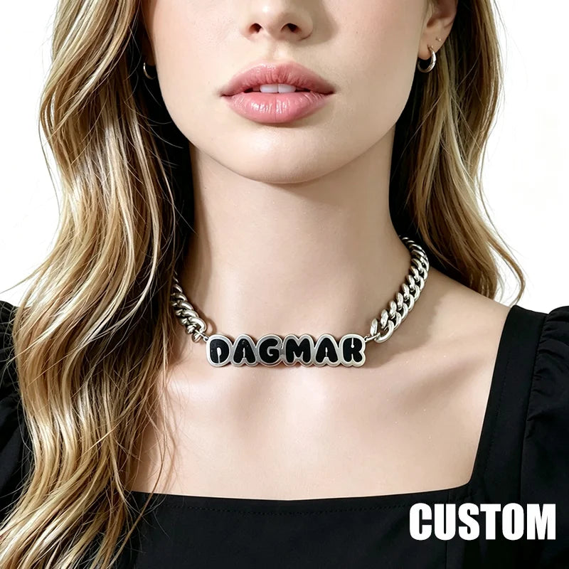 Customized Stainless Steel Painting  Color Name Necklace With 1.2CM Stainless Steel Cuban Chain  for Men /Women Hip Hop Jewelry