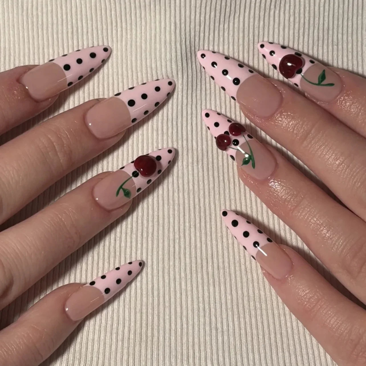 3D Lemon Blue White Striped French Nail Art Summer Chic Short Round False Nails Detachable Finished Fake Nails Press on Nails