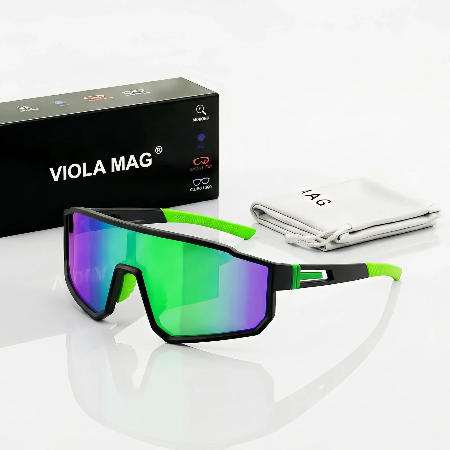 VIOLA MAG Fashion Cycling Glasses, Unisex, Oversized Frame, Non-slip Rubber Grip Frame Suitable for Running, Fishing, Hiking and