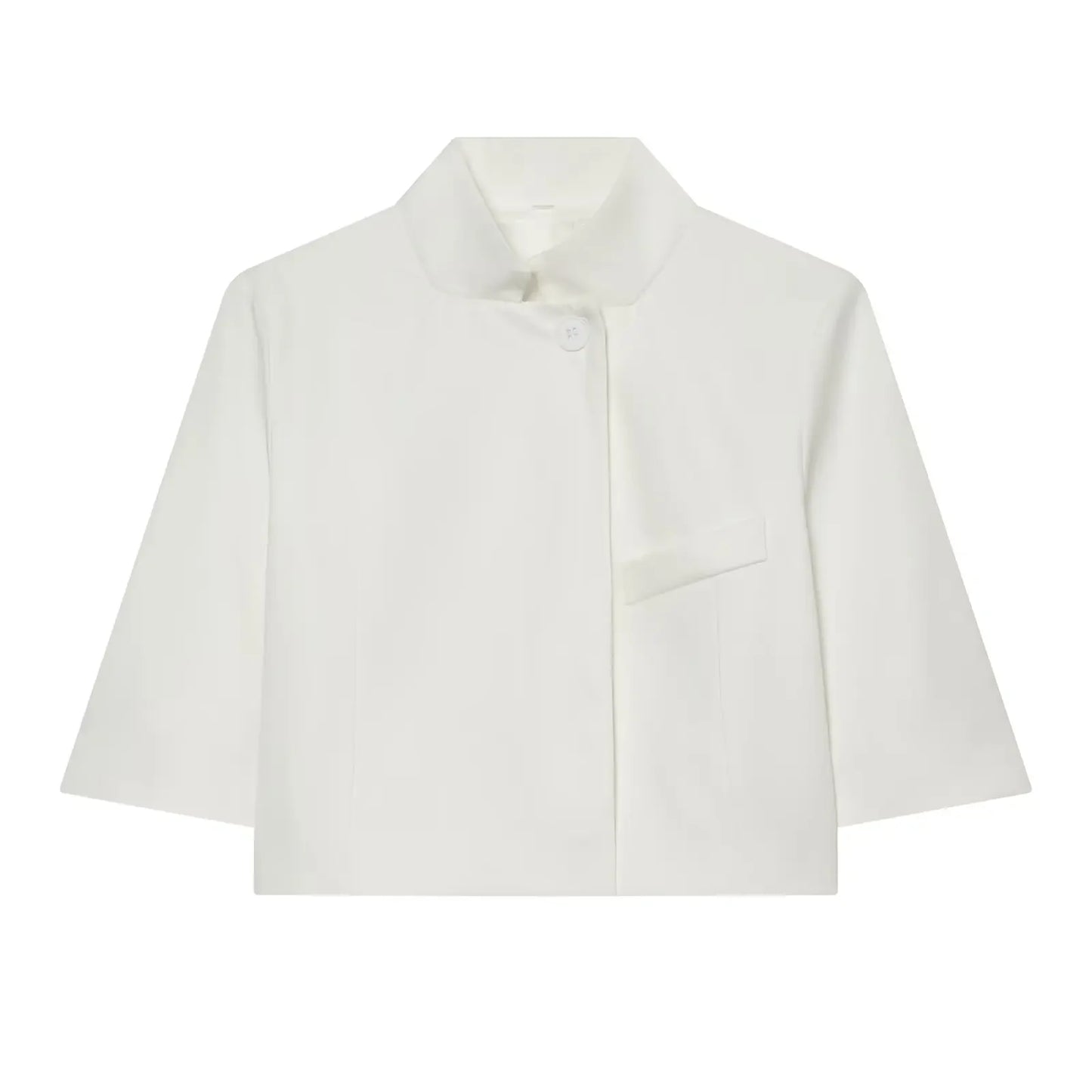 Women's Cropped Short Blazer New 2026 Spring Summer High-Neck Short Sleeve Button Simple Solid Women Coat Female Chic Tops