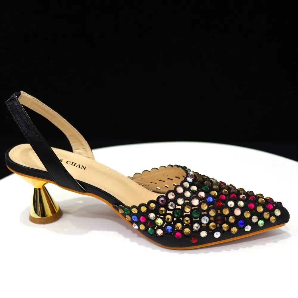 Nuevo conjunto de zapatos y bolso de diseño de diamantes