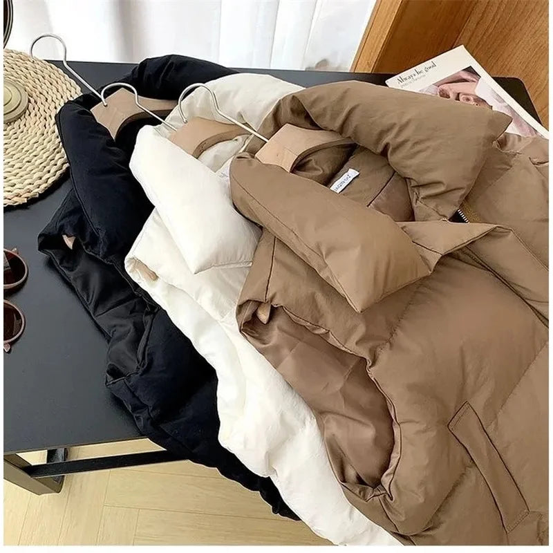 2024 New Winter Warm Cropped Vest Jackets for Women Fashion Sleeveless Stand Collar Zip Up Puffer Waistcoat Street Style Outwear