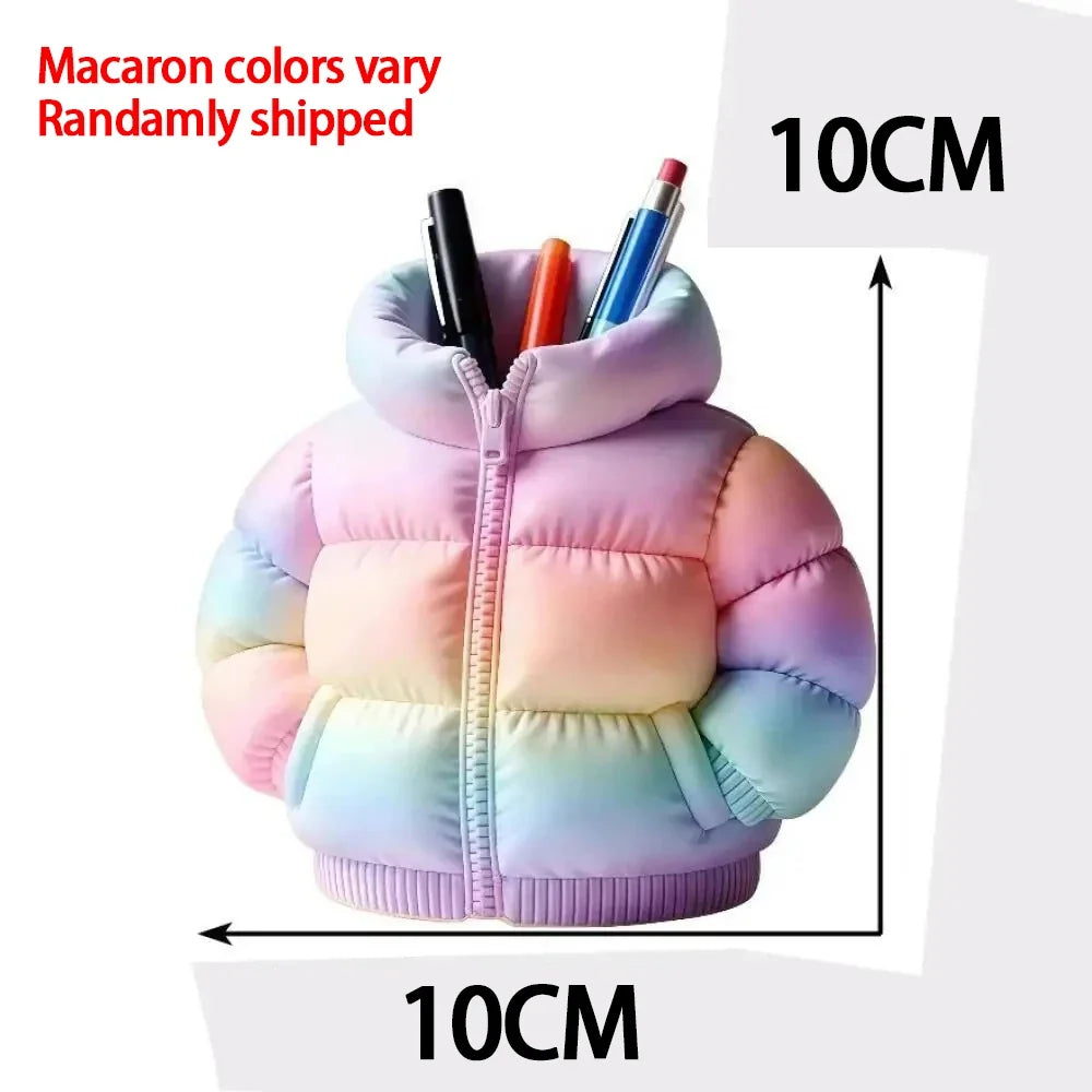 Down Jacket-Shaped Pen Holder Desktop Organizer for Stationery Makeup Brushes Home Office Shelf Decor, for Shool Gift