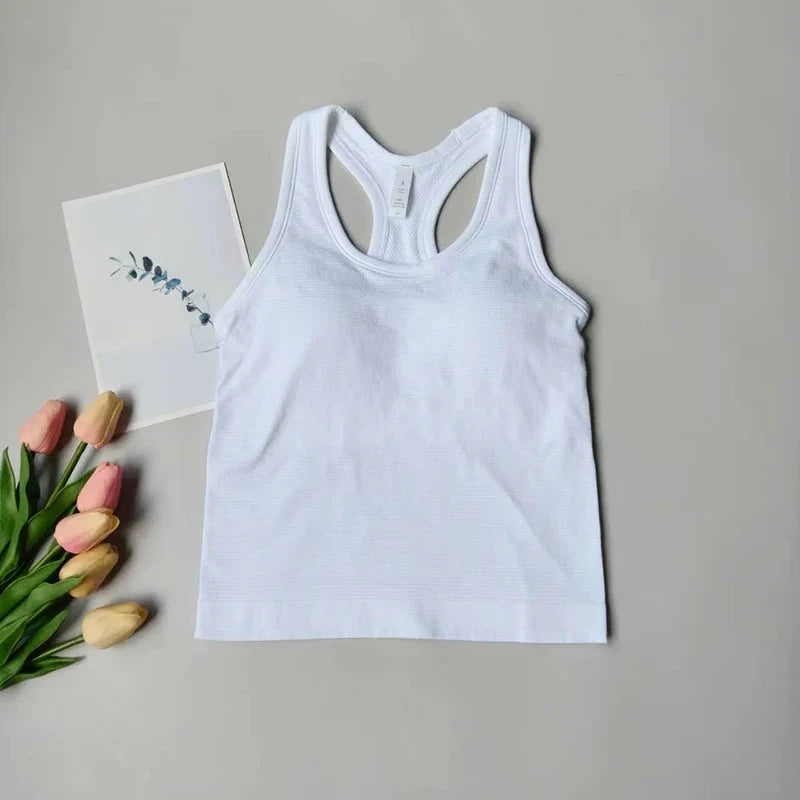 Women's One Piece Yoga Sports Vest Stretch I-Shaped Running Fitness Slimming Short Style Camisole Outerwear