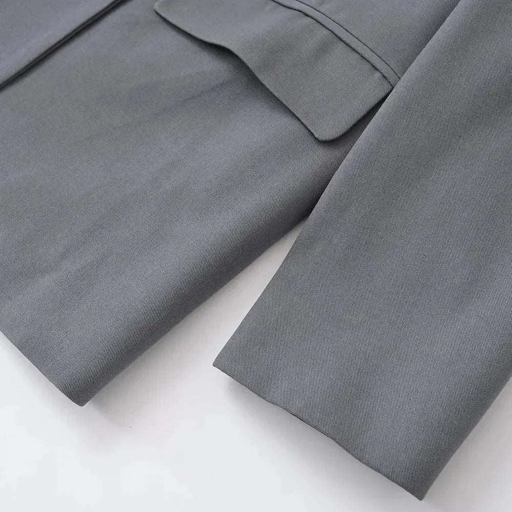 TRZA-Abrigo Blazer Cruzado para Mujer, Ropa de Oficina, Manga Larga, Bolsillos con Solapa, Prendas de Abrigo Femeninas, Blusas Elegantes, Moda
