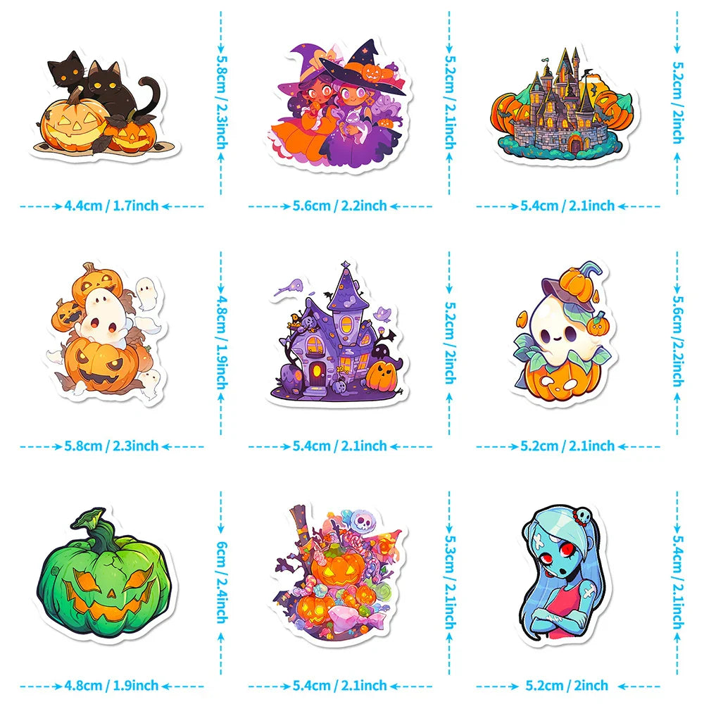 10/30/50pcs Cool Cartoon Halloween Witch Waterproof Stickers Decoration Decals Motorcycle Laptop Phone Luggage Car Sticker Toy
