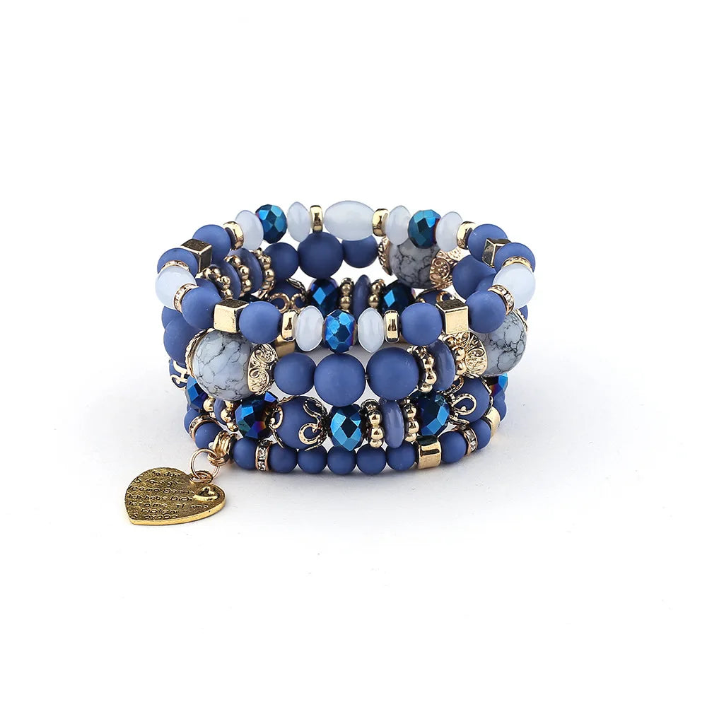 4pcs Boho Crystal Beads Chain Bracelet Set for Women Vintage Heart