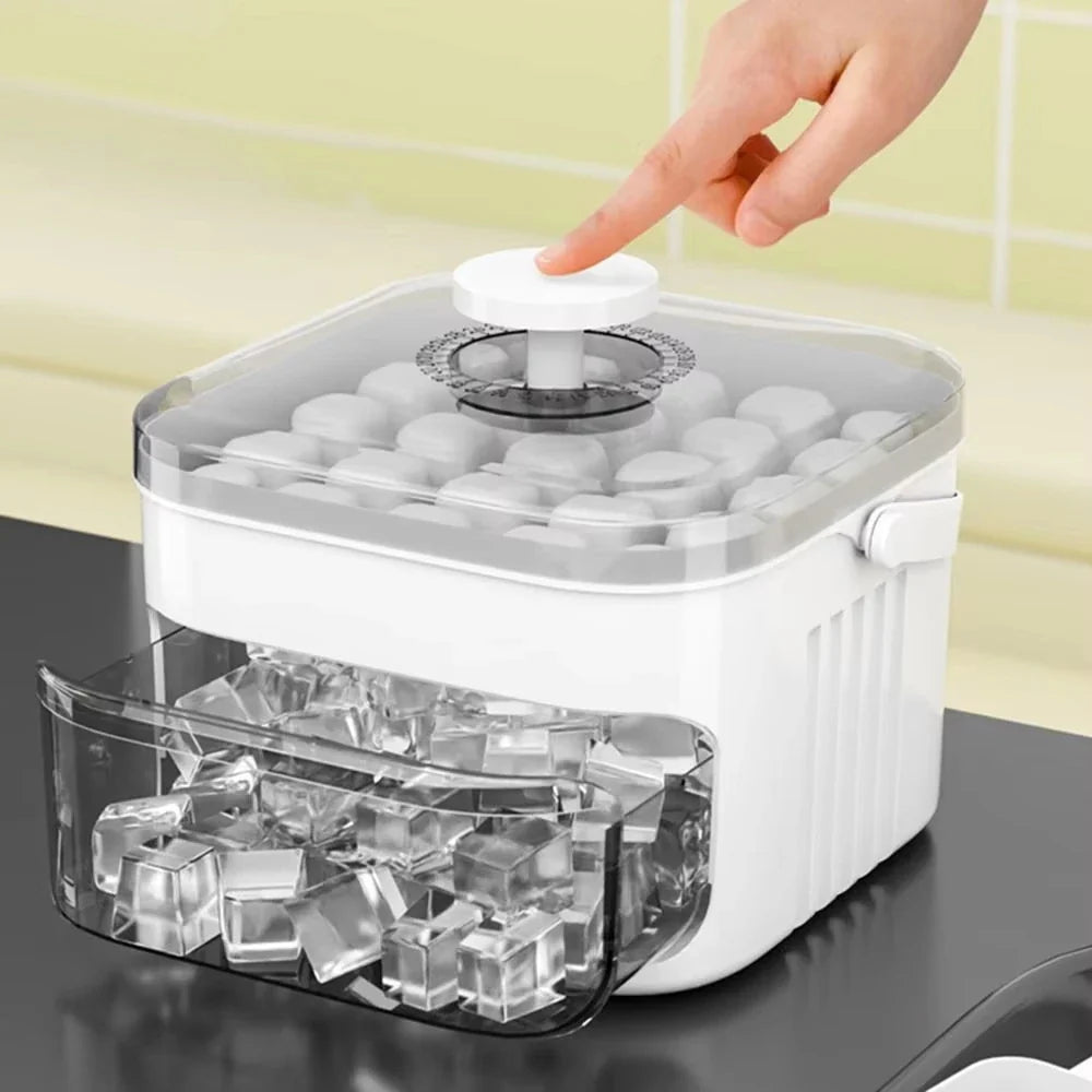 50-Cube Double Layer Ice Cube Maker with Easy Press Cap, Household Refrigerator Ice Making Mold Storage Box, Multi-purpose Kitchen Ice Container
