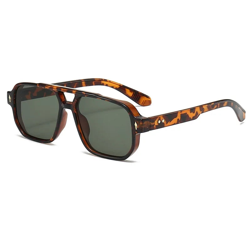 Classic Double Bridges Square Sunglasses Women Men Fashion Clear Ocean Lens Eyewear Trending Rivets Female Sun Glasses UV400