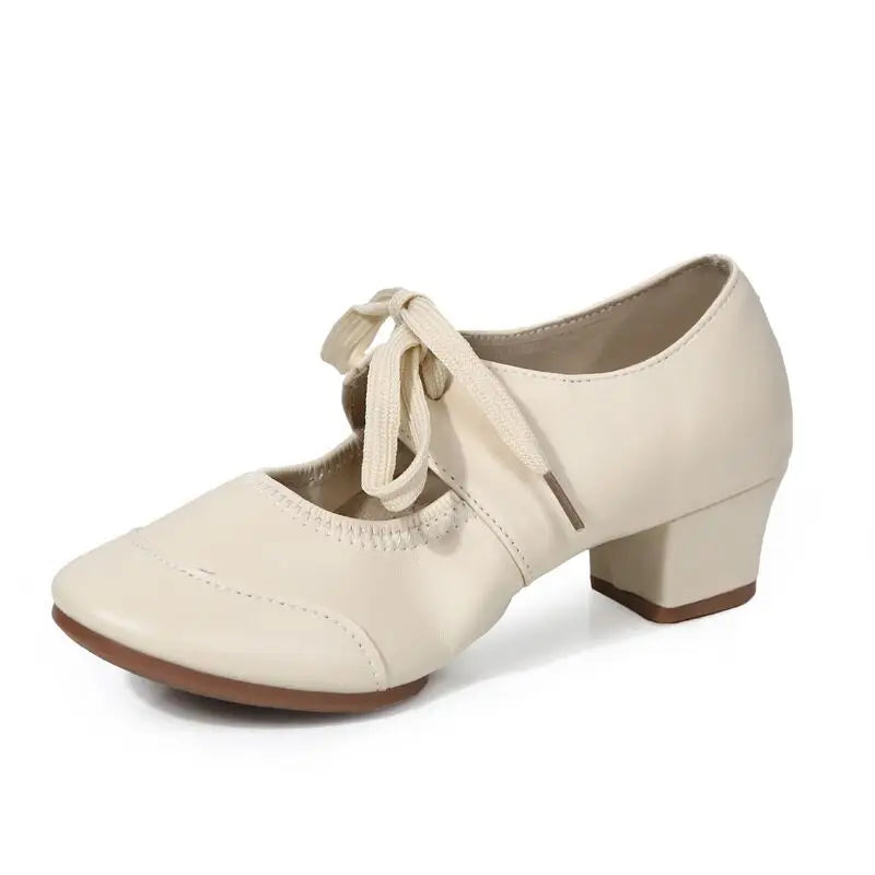 Solid Color Comfortable Breathable Dance Shoes Low Heels Soft Soles Fashionable Adjustable Women's Dance Shoes 2025 New