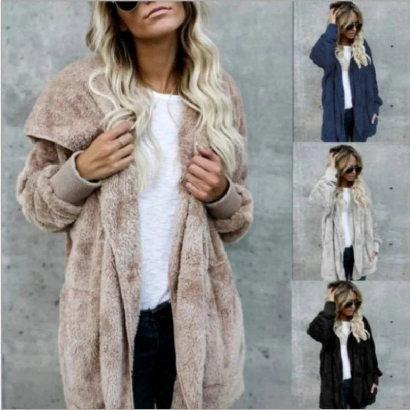 Cárdigan con capucha de felpa doble para mujer