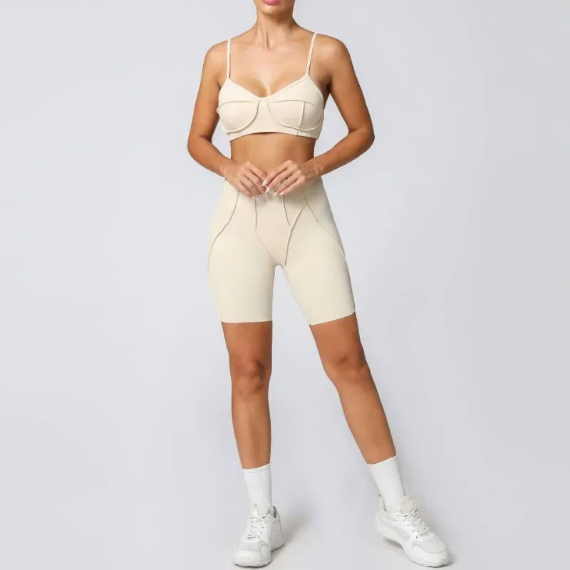 2-Piece Yoga Set – Open Back Sports Bra & High Waist Shorts