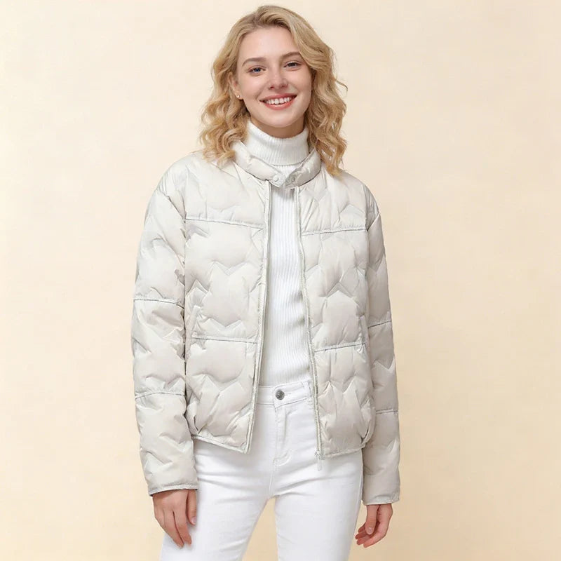 Schinteon Women White Duck Down Lightweight Puffer Quilted Jacket Stand Collar Fashion Autumn Winter Short Coat 2026 New