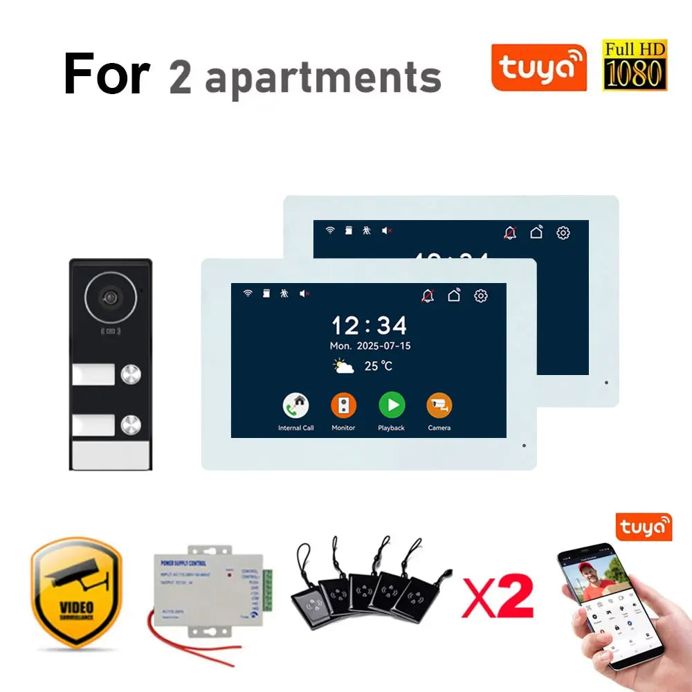 Tuya 7Inch Touch Monitor Video Wifi Intercom Smart Home Video 2 / 3 / 4 Family Apartment Doorbell System 1080P Wide Angle Camera