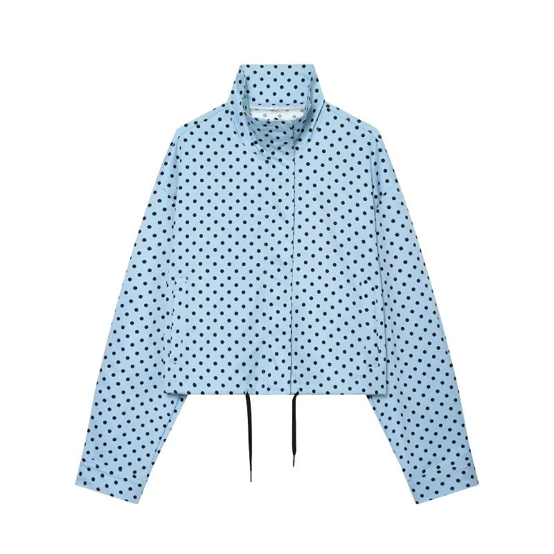 MUJER Polka Dot Bomber Jackets for Women Oversized Cropped Jacket Woman Long Sleeve Women's Jacket Fashion Winter Coat Female