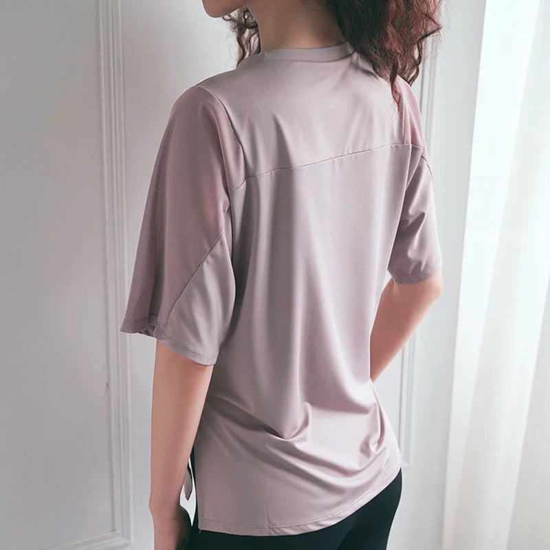 Mesh Stitching Yoga T Shirt  Breathable  Quick Dry  Loose Fit