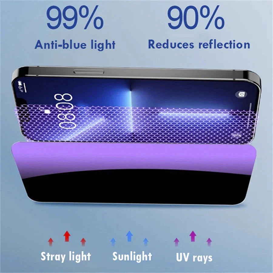 6in1 3Pcs Privacy Anti-blue Ray Screen Protector  +3 Metal Camera Lens For iPhone 17 16 15 14 13
