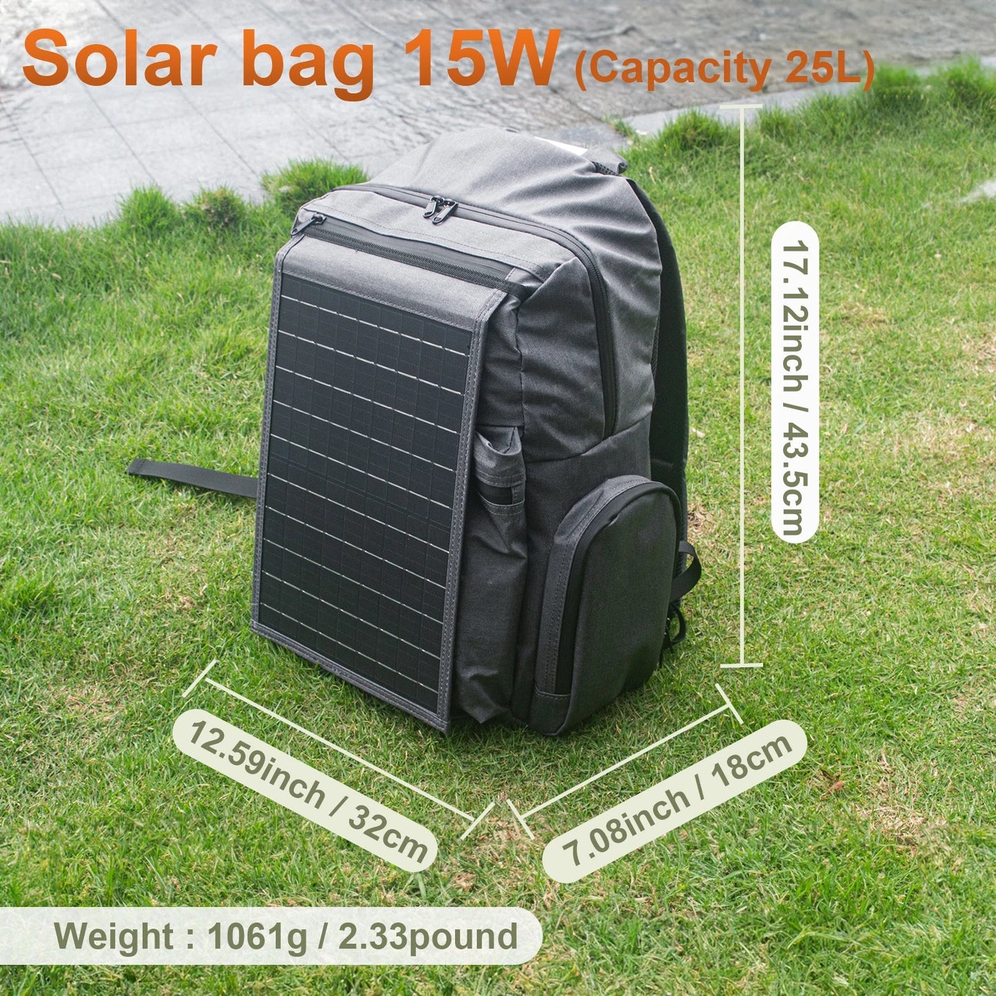 LEAORLD 25L Backpack 15W Solar Panel Backpack, Large Capacity Travel Backpack, Unisex, Business Computer Bag, Fit 17 inch Laptop