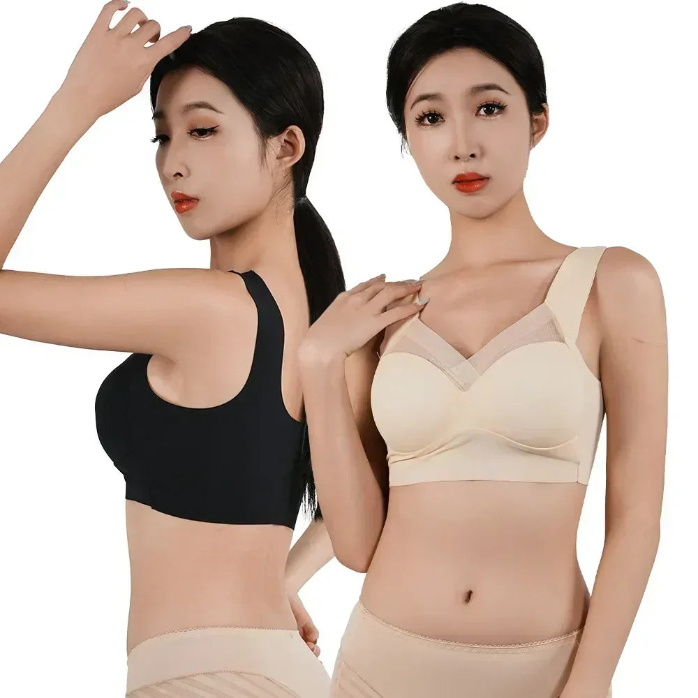 1pc Womens Ice Silk Minimizer Bras Large Size Underwear Seamless Lingerie Push Up Sport Thin Cup Sexy Mesh Yarn Bra for Women