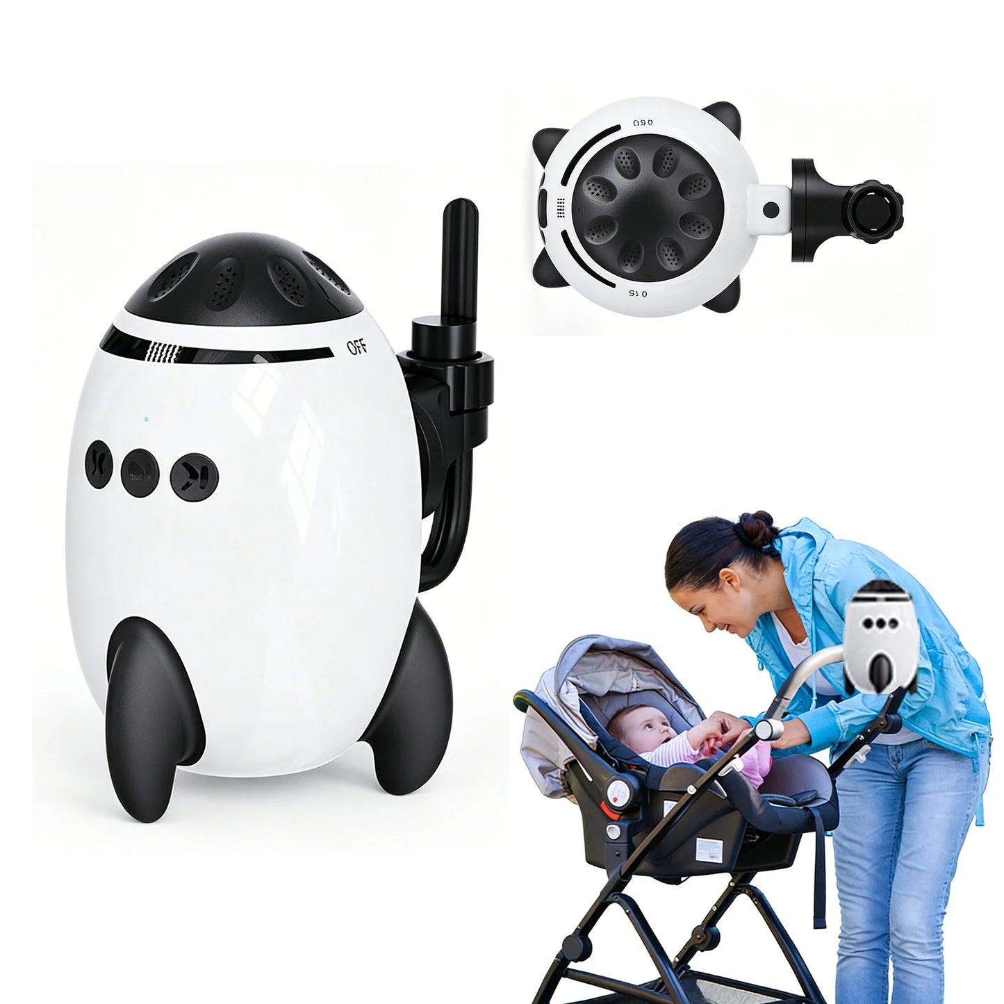 Portable automatic baby rocker, compatible with strollers, hands-free rocking function, with Bluetooth lullabies