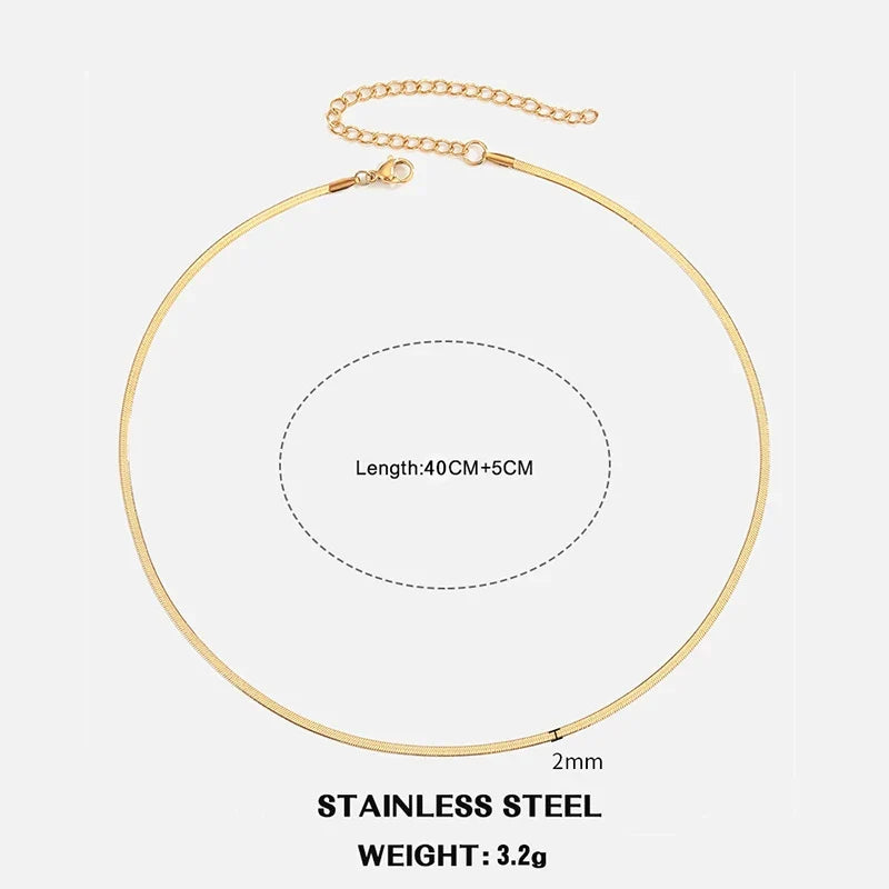 Hot Classic Unisex Flat Snake Chain Choker Necklace For Women Stainless Steel Herringbone Gold Silver Color Fashion Jewelry Gift