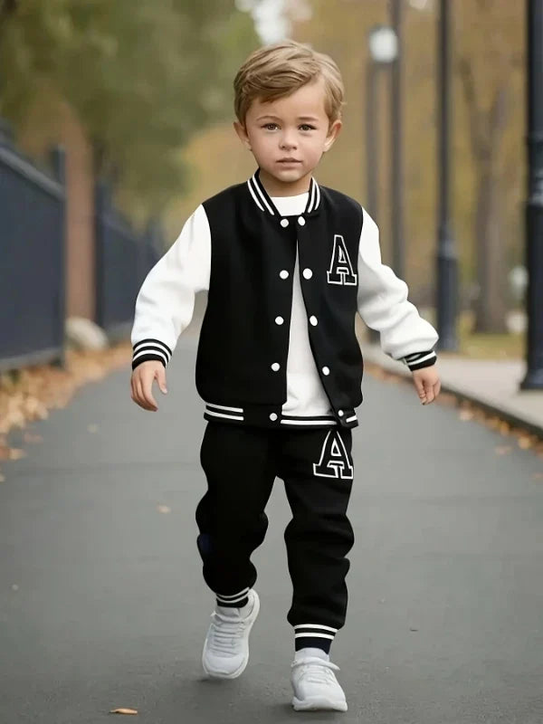 Boys' Black and White Letter "a" Varsity Jacket and Sweatpants